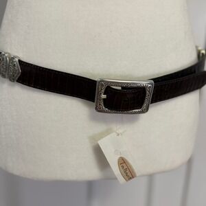 Talbots Croco Embossed Leather Belt Women Large Brown NWT